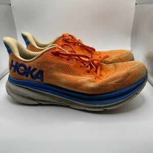 Hoka Clifton 9 Mens 9.5 D Running Shoes Orange Blue 1127895-VOM Sneakers